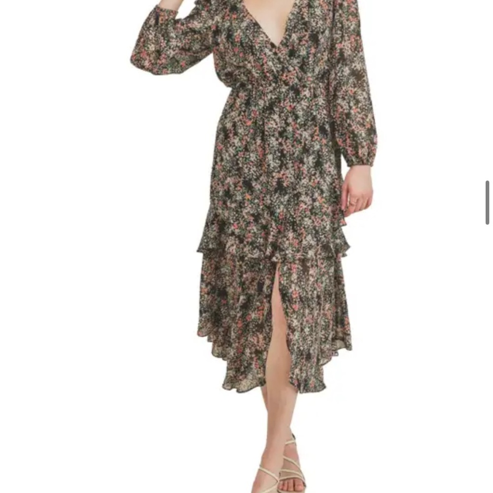 Nordstrom High Low Floral Dress - Black and Pink